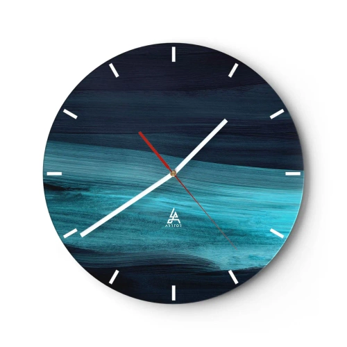 Horloge murale - Pendule murale - Des stries abstraites en turquoise et bleu marine rappelant l'eau - 30x30cm - Suivez le courant - Décoration murale moderne pour le salon, la cuisine et la chambre ARTTOR