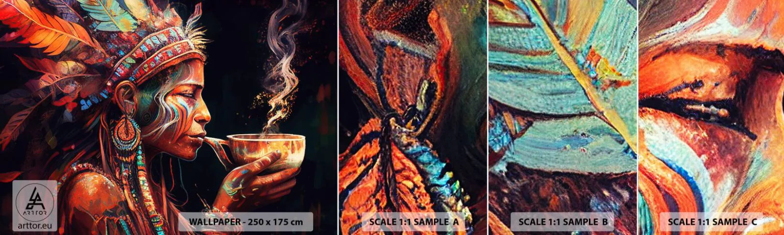 Échantillon de Papier Peint Autocollant Deluxe Sticker - Rituel magique - Chaman, Indien, Ayahuasca - 100x30 cm