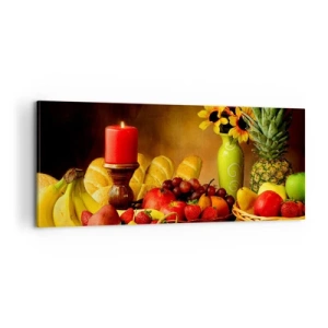 Impression sur toile - Image sur toile - Nature morte de pain et de fruits - 100x40 cm