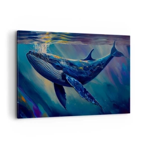Impression sur toile - Image sur toile - Une baleine dans les profondeurs de l'océan aux couleurs lumineuses - 100x70cm - Bienvenue dans mon monde - Décoration murale moderne pour le salon et la chambre ARTTOR