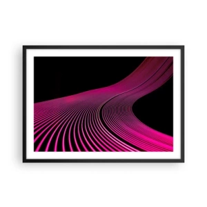 Affiche dans un cadre noir - Poster - Lignes futuristes dans des tons de rose sur fond noir - 70x50cm - Avenue de lumière - Décoration murale moderne pour le salon et la chambre ARTTOR