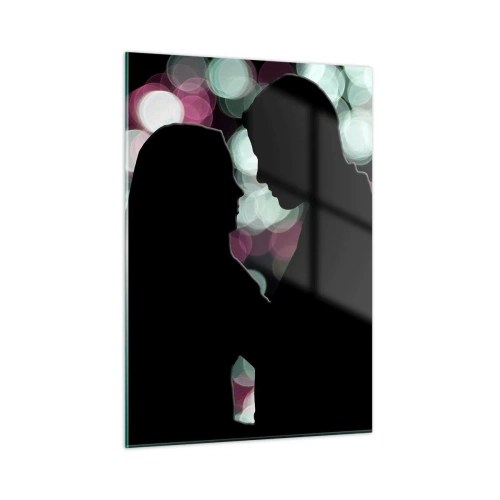 Impression sur verre - Image sur verre - Silhouettes d'un couple sur fond de lumières bokeh colorées - 50x70cm - Oui! - Décoration murale moderne pour le salon et la chambre ARTTOR
