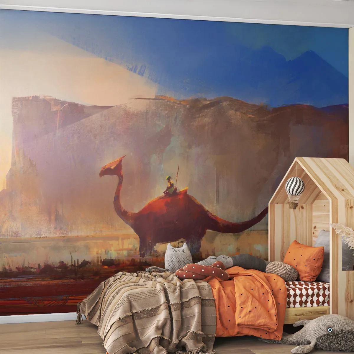 Papier Peint Photo Premium Sand - Un cavalier fantastique sur une créature exotique - 100x70cm - S'ils n'avaient pas disparu - Décoration murale moderne pour le salon et la chambre ARTTOR