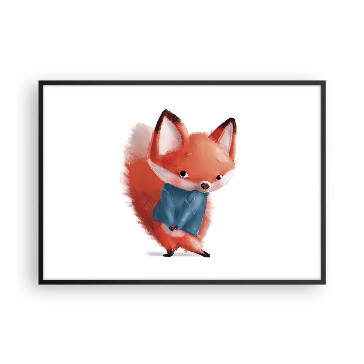 Affiche dans un cadre noir - Poster - Un renard mignon dans un costume bleu - 100x70cm - Est-ce que ça me va? - Décoration murale moderne pour le salon et la chambre ARTTOR