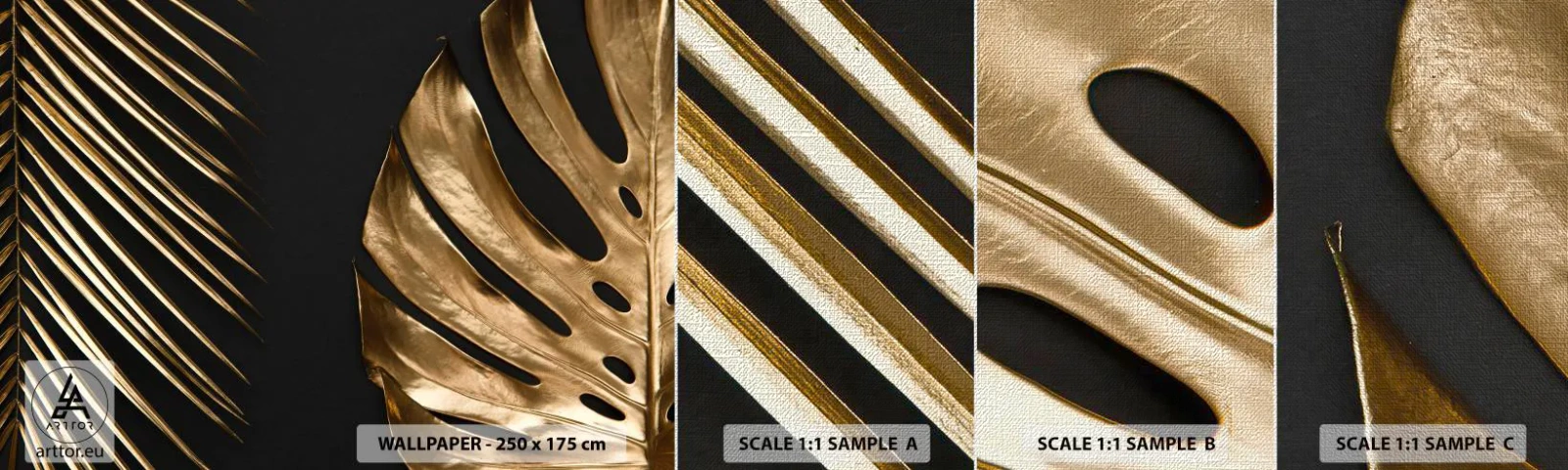 Échantillon de Papier Peint Premium Canvas - Différent et tout aussi cher - Feuille de palmier, Feuille de monstre, Abstraction - 100x30 cm