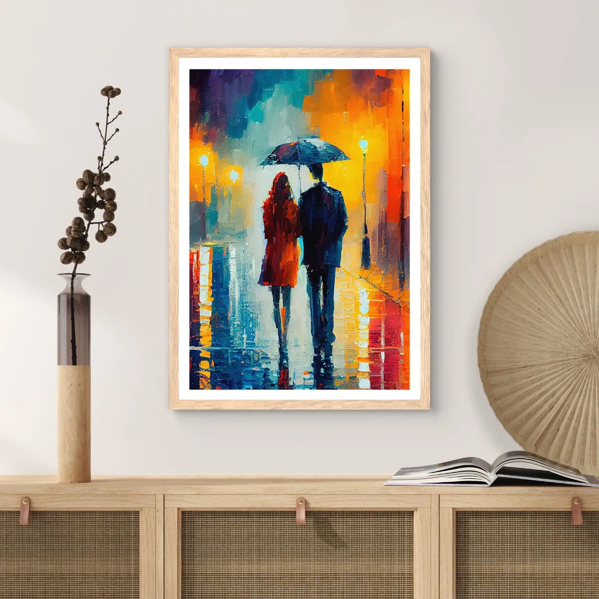Affiche dans un chêne clair - Poster - Ensemble – une nuit colorée - 30x40 cm