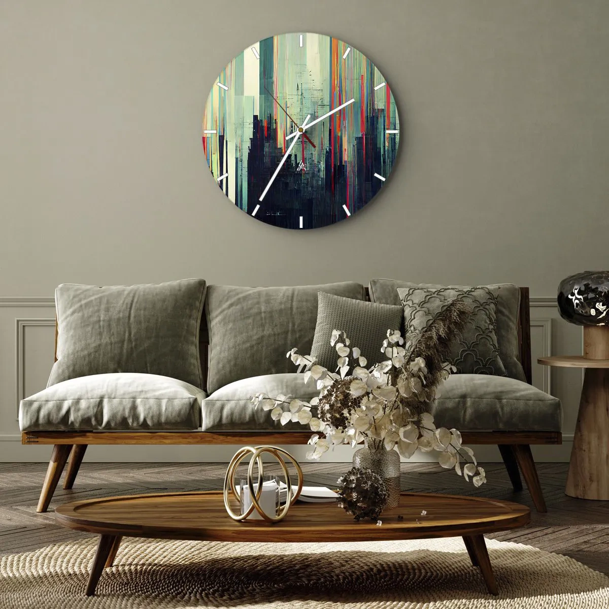 Horloge murale - Pendule murale - Ville futuriste - 40x40 cm