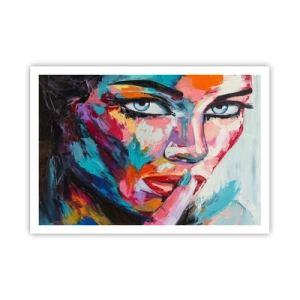 Affiche - Poster - Portrait coloré d'une femme dans un style abstrait - 100x70cm - Notre premier secret - Décoration murale moderne pour le salon et la chambre ARTTOR