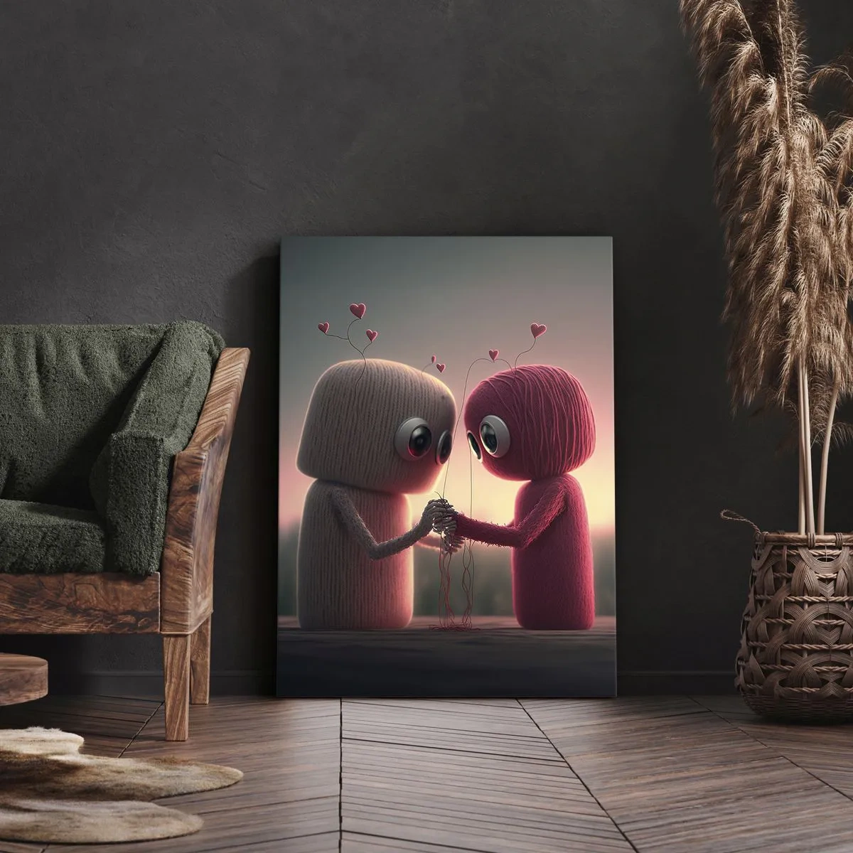 Impression sur toile - Image sur toile - Personnages en fil dans un décor charmant sur le thème du cœur - 50x70cm - Tout le monde a le droit d'aimer - Décoration murale moderne pour le salon et la chambre ARTTOR
