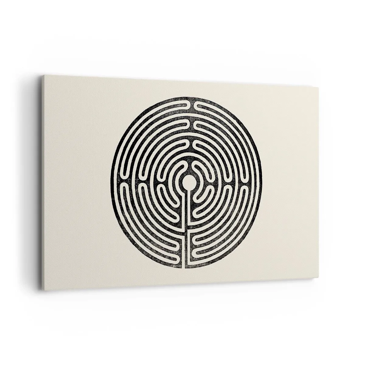 Impression sur toile - Image sur toile - Labyrinthe circulaire noir et blanc sur fond clair - 120x80cm - Ordre mystérieux - Décoration murale moderne pour le salon et la chambre ARTTOR