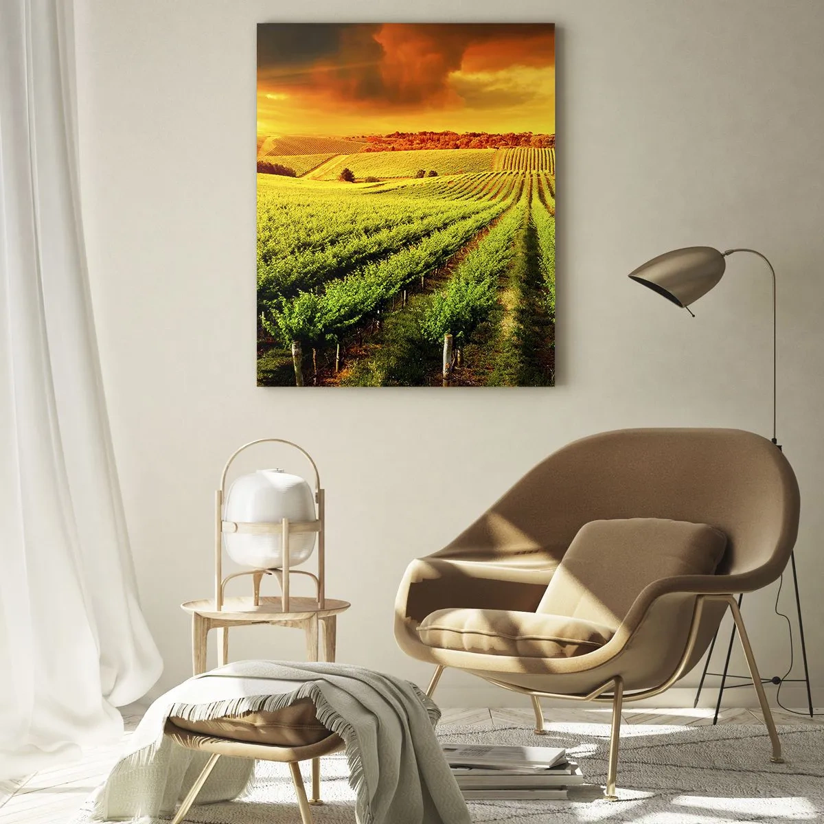 Impression sur verre - Image sur verre - Vignoble à la lumière du soleil couchant - 50x70cm - Sous le soleil australien - Décoration murale moderne pour le salon et la chambre ARTTOR