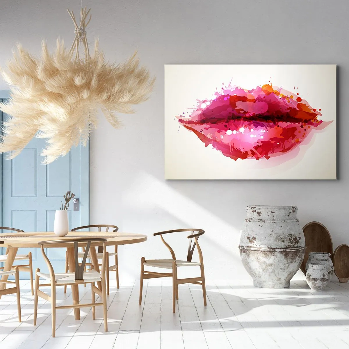 Impression sur toile - Image sur toile - Motif abstrait de lèvres dans des tons de rose et de rouge - 120x80cm - Une nuance de rouge rougeâtre - Décoration murale moderne pour le salon et la chambre ARTTOR