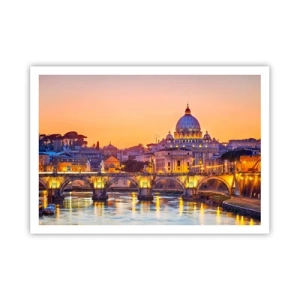 Affiche - Poster - Panorama du Vatican au coucher du soleil avec un pont sur la rivière - 100x70cm - Coucher de soleil sur la ville éternelle - Décoration murale moderne pour le salon et la chambre ARTTOR