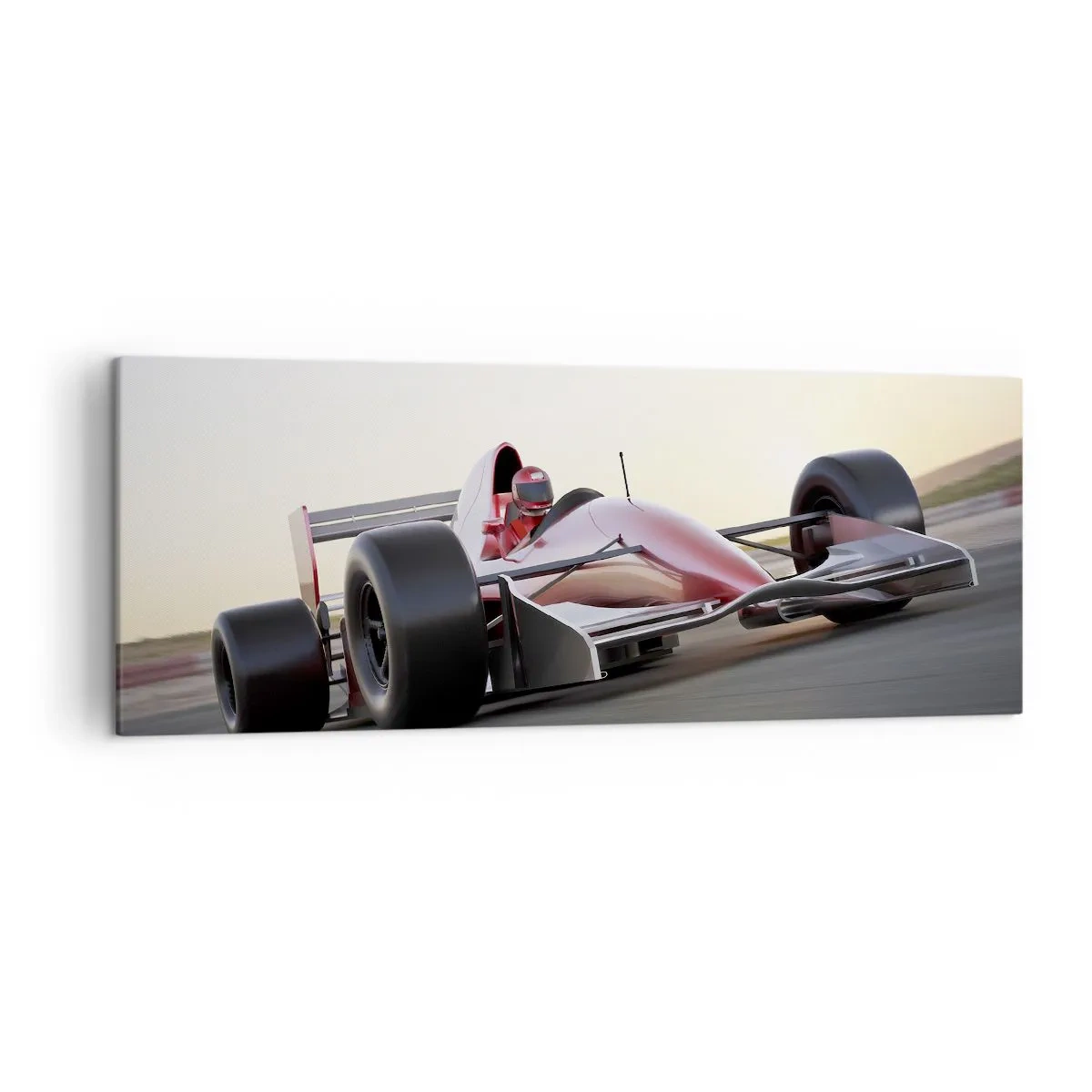 Impression sur toile - Image sur toile - Une voiture de Formule 1 rouge sur une piste de course en conduisant - 140x50cm - Toujours gagnant - Décoration murale moderne pour le salon et la chambre ARTTOR