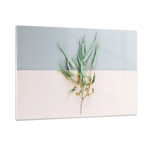 Impression sur verre - Image sur verre - Un brin d'eucalyptus sur fond pastel - 120x80cm - Subtilité pastel - Décoration murale moderne pour le salon et la chambre ARTTOR