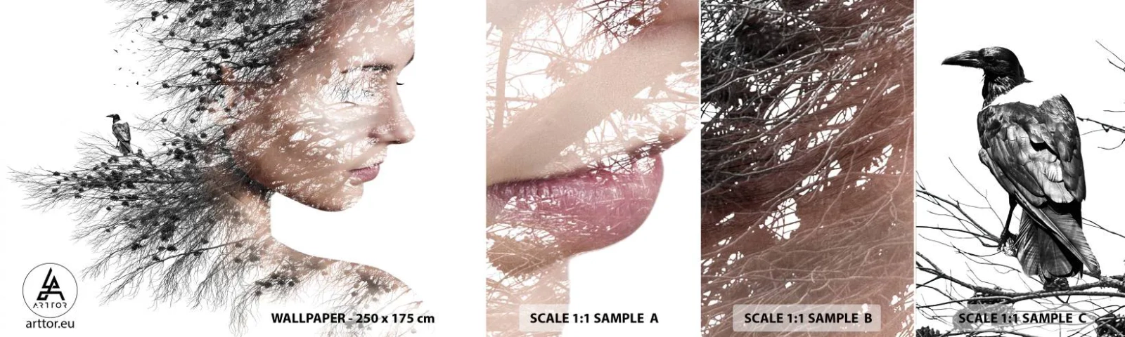 Échantillon de Papier Peint Autocollant Deluxe Sticker - L'âme de la forêt - Abstraction, Visage de femme, Arbre - 100x30 cm