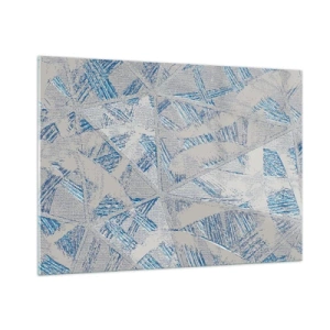 Impression sur verre - Image sur verre - Motifs géométriques dans les tons de gris et de bleu - 100x70cm - Dans un labyrinthe bleu-gris - Décoration murale moderne pour le salon et la chambre ARTTOR