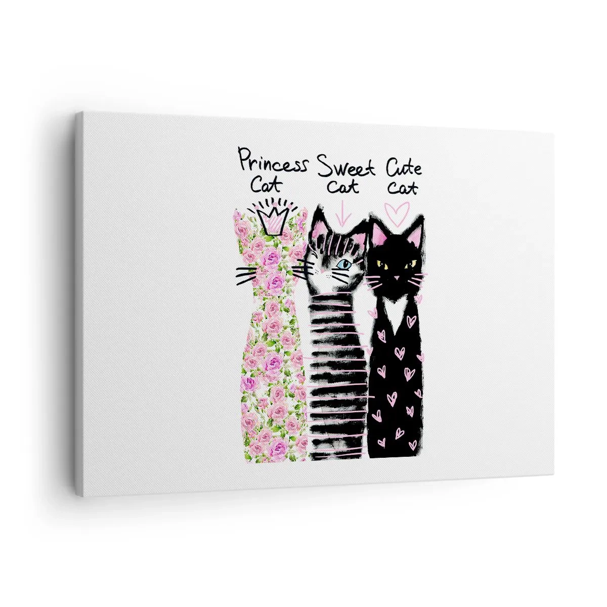 Impression sur toile - Image sur toile - Trois chats aux motifs artistiques variés - 70x50cm - Il y avait trois chats - Décoration murale moderne pour le salon et la chambre ARTTOR