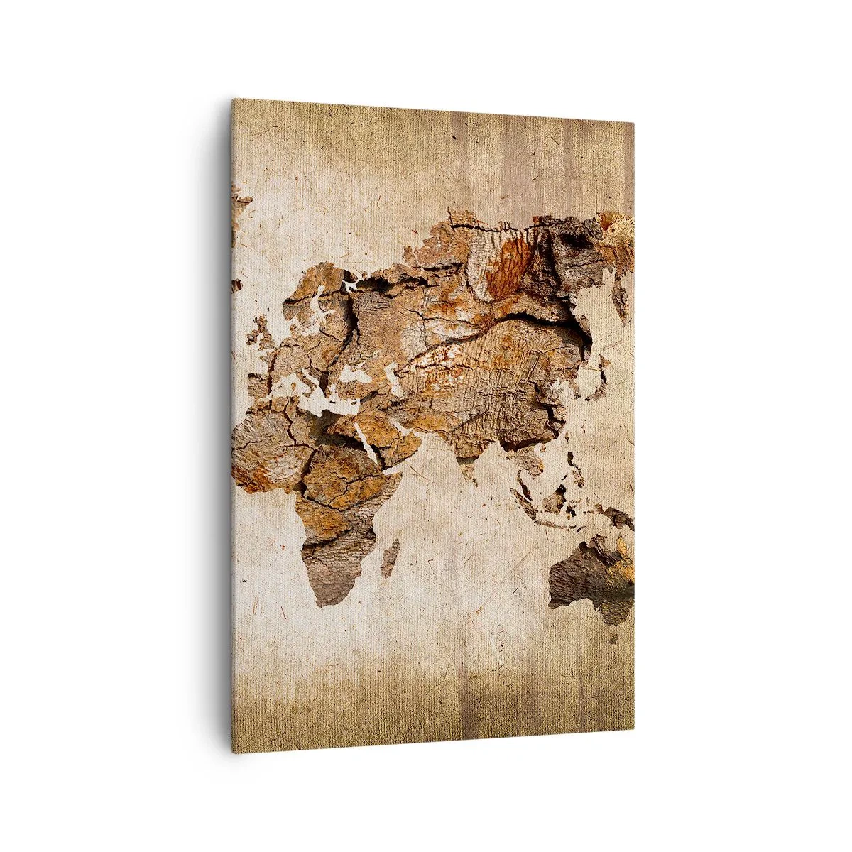 Impression sur toile - Image sur toile - Une carte du monde dans un style rustique en bois - 70x100cm - Découverte du monde - Décoration murale moderne pour le salon et la chambre ARTTOR