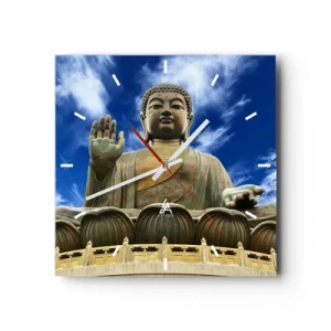 Horloge murale - Pendule murale - Une statue monumentale de Bouddha contre un ciel bleu avec des nuages - 30x30cm - Vivre sans peur - Décoration murale moderne pour le salon et la chambre ARTTOR