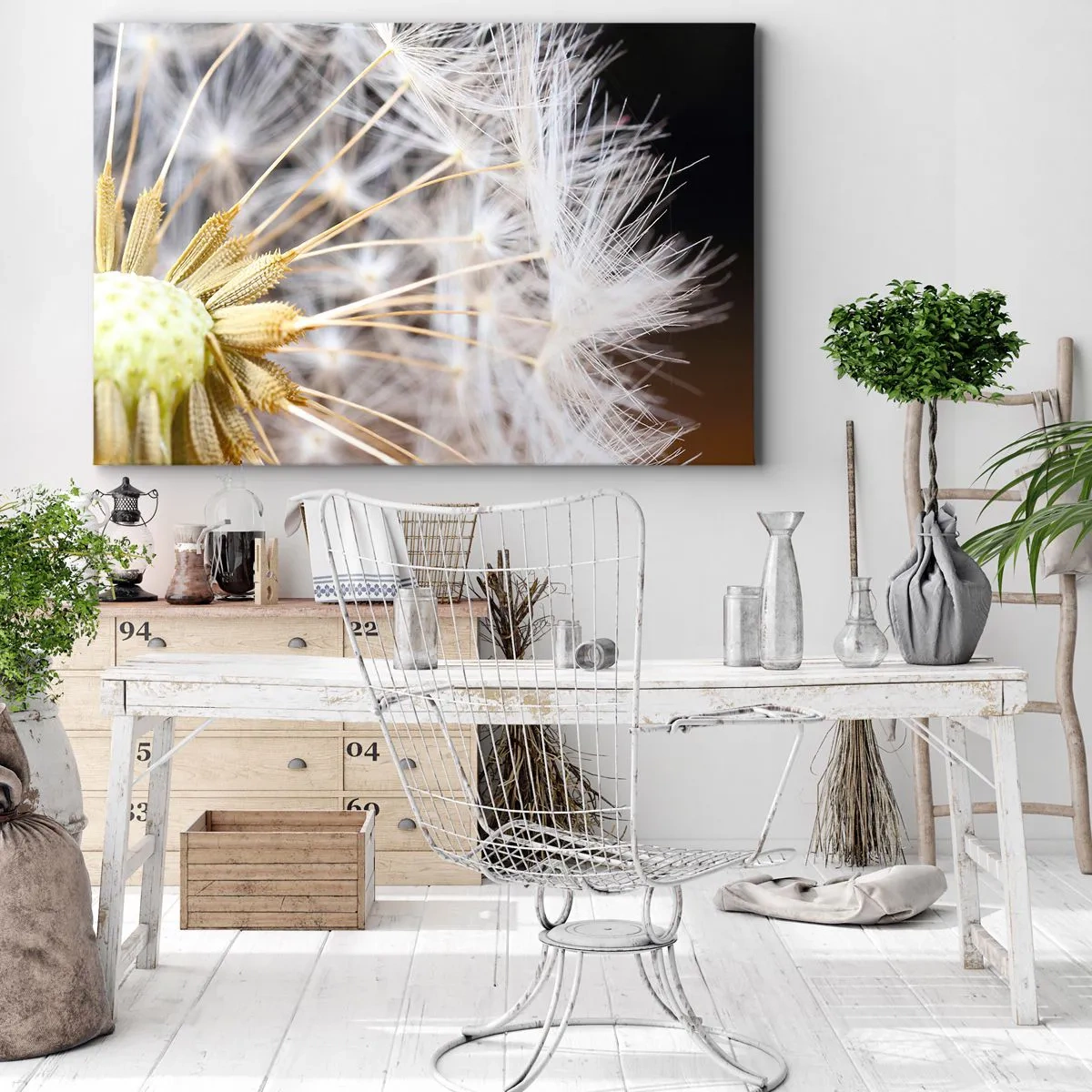 Impression sur toile - Image sur toile - Photographie macro d'un pissenlit aux graines délicates - 70x50cm - Juste avant le départ - Décoration murale moderne pour le salon et la chambre ARTTOR
