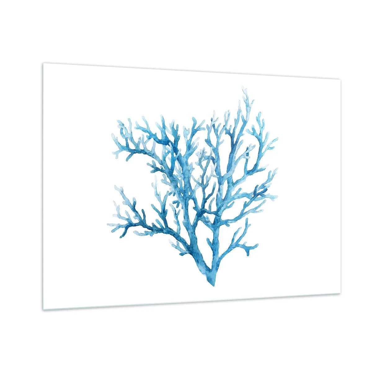 Impression sur verre - Image sur verre - Une aquarelle délicate représentant du corail bleu - 100x70cm - Filigrane nautique - Décoration murale moderne pour le salon et la chambre ARTTOR
