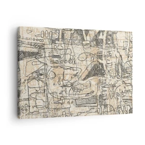 Impression sur toile - Image sur toile - Motifs abstraits et lignes sur fond beige - 70x50cm - Il attend d'être décodé - Décoration murale moderne pour le salon et la chambre ARTTOR