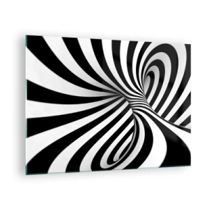 Impression sur verre - Image sur verre - Une spirale noire et blanche créant un effet spatial dynamique. - 70x50cm - Composition : espace de danse - Décoration murale moderne pour le salon et la chambre ARTTOR