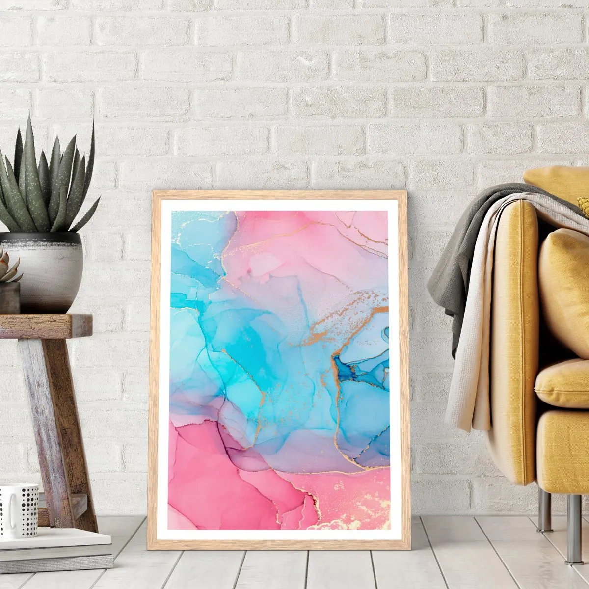 Affiche dans un chêne clair - Poster - Rencontre et mélange - 40x50 cm