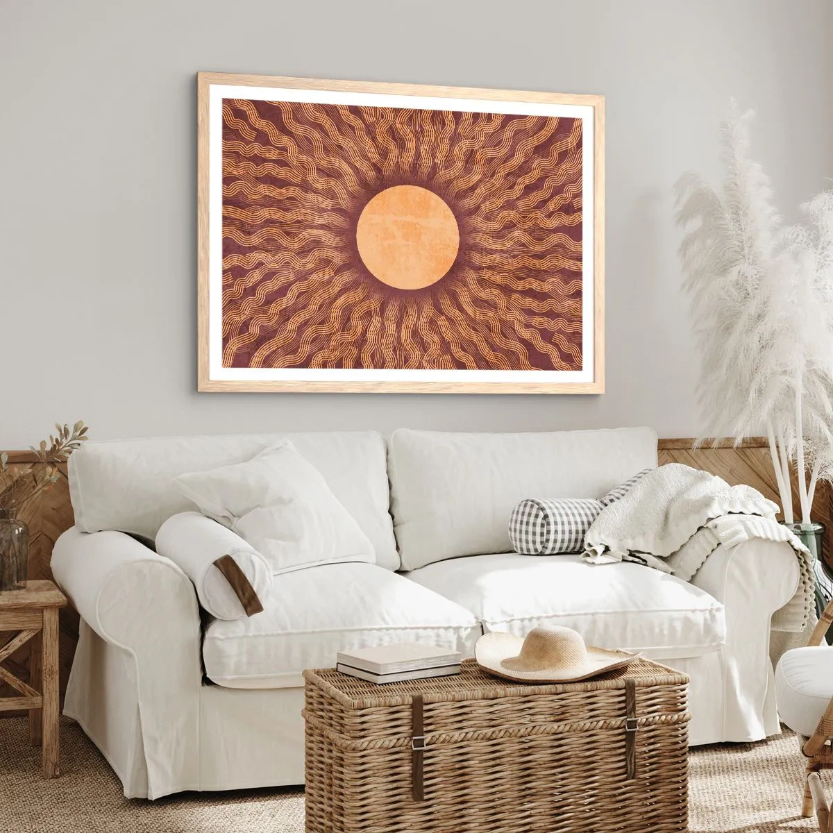 Affiche dans un chêne clair - Poster - Icône du soleil - 50x40 cm