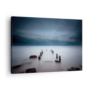 Impression sur toile - Image sur toile - La vieille jetée sur fond de mer calme - 70x50cm - Lac pensif - Décoration murale moderne pour le salon et la chambre ARTTOR