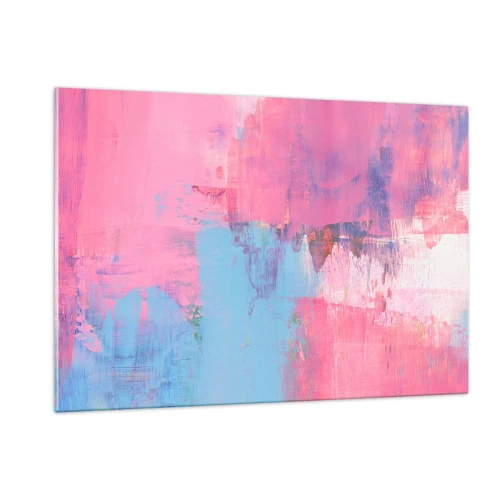 Impression sur verre - Image sur verre - Abstraction énergétique dans les tons de rose et de bleu - 120x80cm - Du rose, du bleu et une pincée de lumière - Décoration murale moderne pour le salon et la chambre ARTTOR