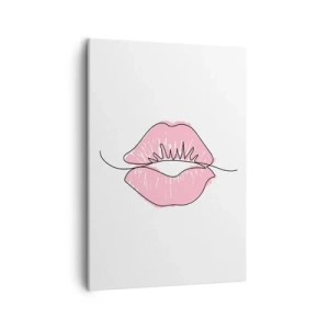 Impression sur toile - Image sur toile - Dessin minimaliste des lèvres dans une teinte rose - 50x70cm - Prêt à l'embrassade? - Décoration murale moderne pour le salon et la chambre ARTTOR