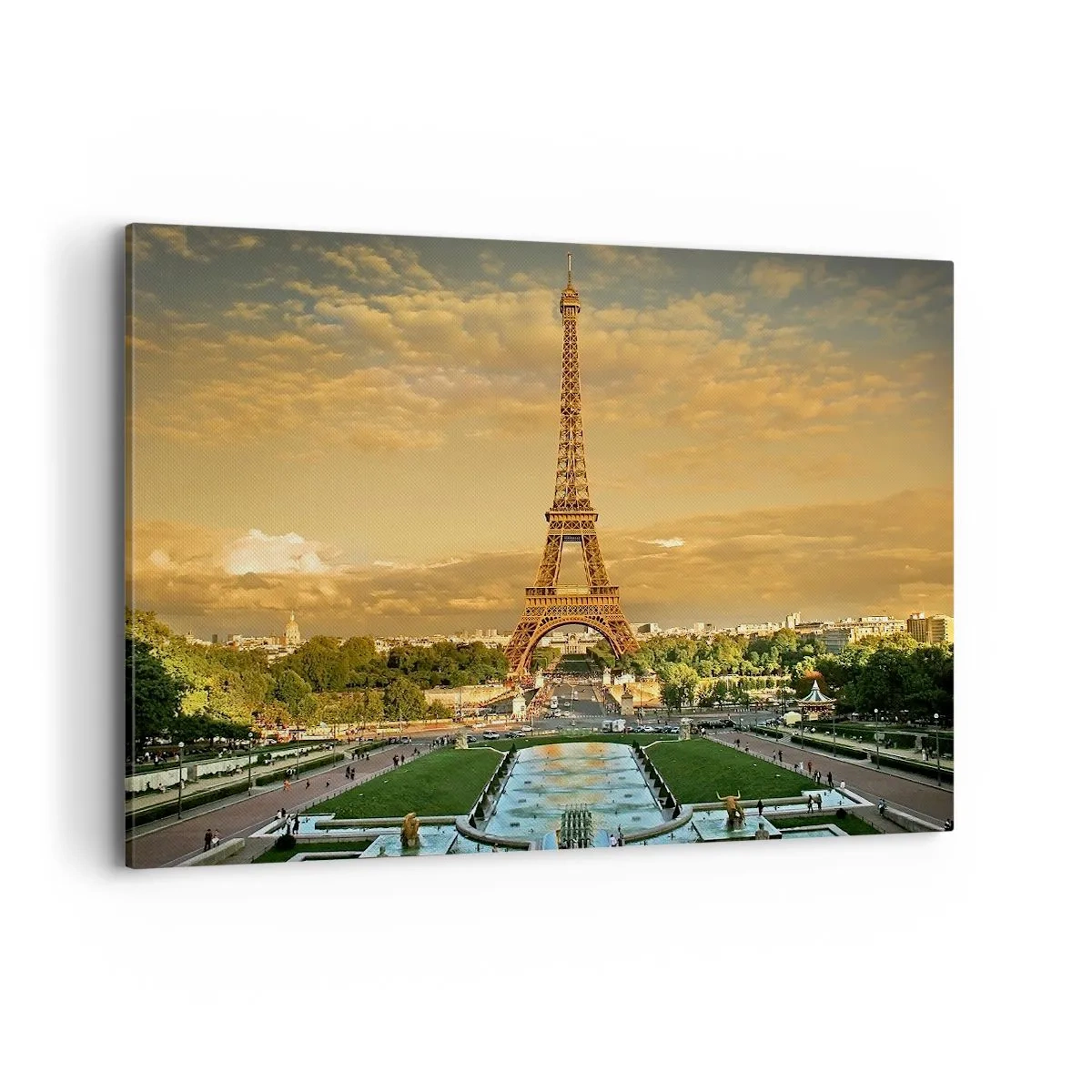 Impression sur toile - Image sur toile - La Tour Eiffel à Paris au coucher du soleil - 120x80cm - La reine de Paris - Décoration murale moderne pour le salon et la chambre ARTTOR