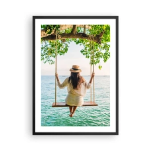 Affiche dans un cadre noir - Poster - Femme sur une balançoire au bord de la mer dans un décor tropical - 50x70cm - La vie est belle - Décoration murale moderne pour le salon et la chambre ARTTOR