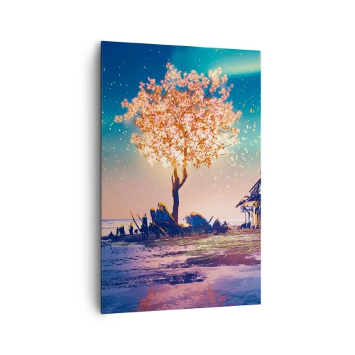 Impression sur toile - Image sur toile - Une maison et un arbre en fleurs sous le ciel nocturne - 80x120cm - La nature ne passe pas - Décoration murale moderne pour le salon et la chambre ARTTOR