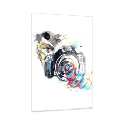 Impression sur verre - Image sur verre - Appareil photo aquarelle avec des détails colorés - 80x120cm - Dans l'oeil de l'objectif - Décoration murale moderne pour le salon et la chambre ARTTOR