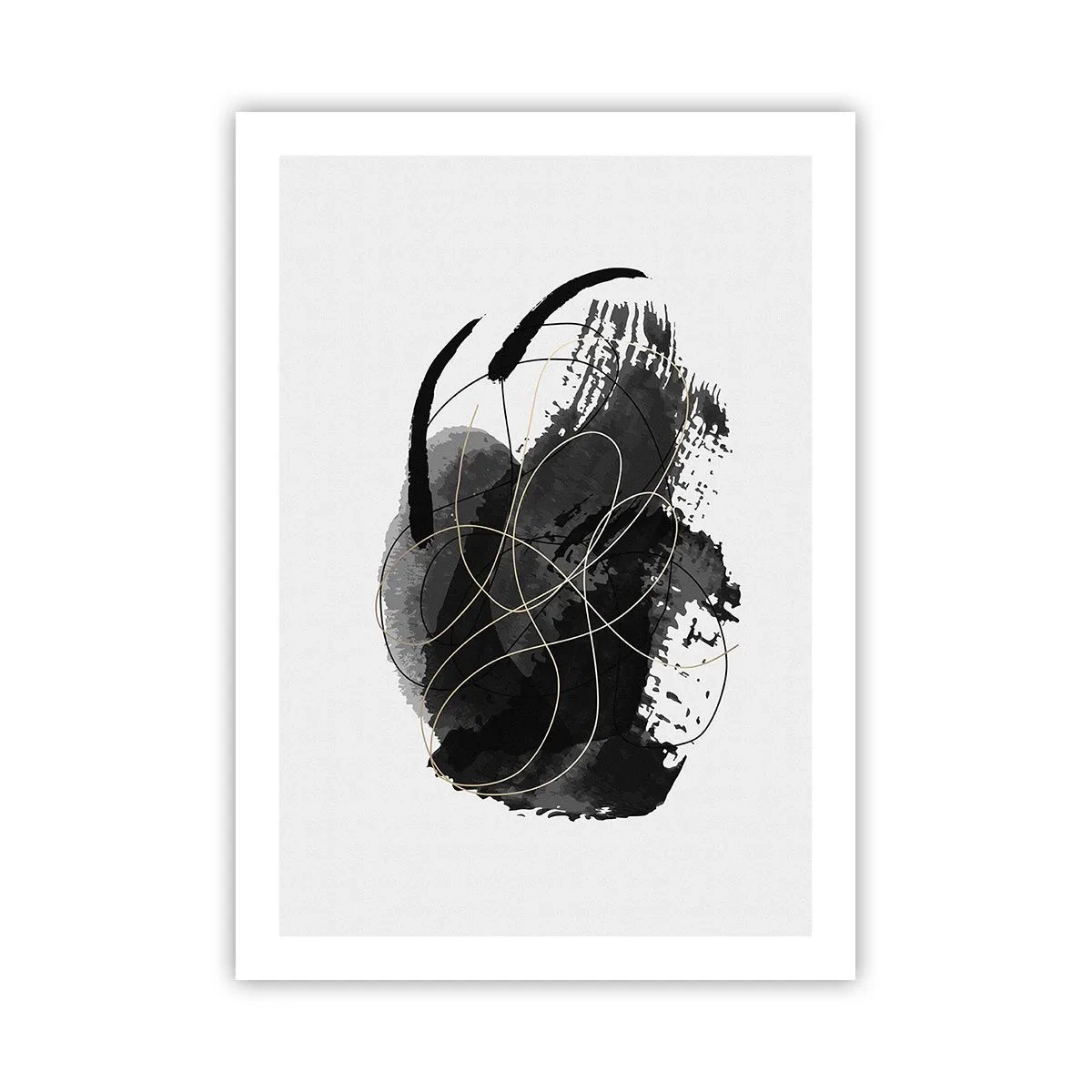 Affiche - Poster - Une composition abstraite en noir avec de délicates lignes dorées. - 50x70cm - Fait de noir - Décoration murale moderne pour le salon et la chambre ARTTOR