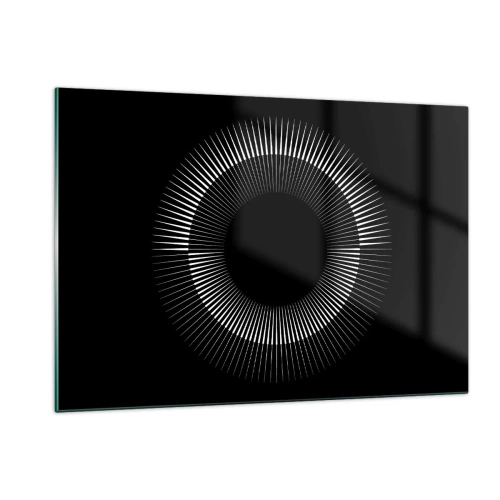 Impression sur verre - Image sur verre - Rayons blancs formant un cercle sur fond noir - 120x80cm - Soleil noir - Décoration murale moderne pour le salon et la chambre ARTTOR