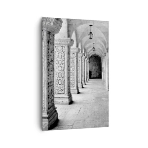 Impression sur toile - Image sur toile - Colonnes historiques dans une prise de vue monochrome - 80x120cm - Où cela mène-t-il…? - Décoration murale moderne pour le salon et la chambre ARTTOR