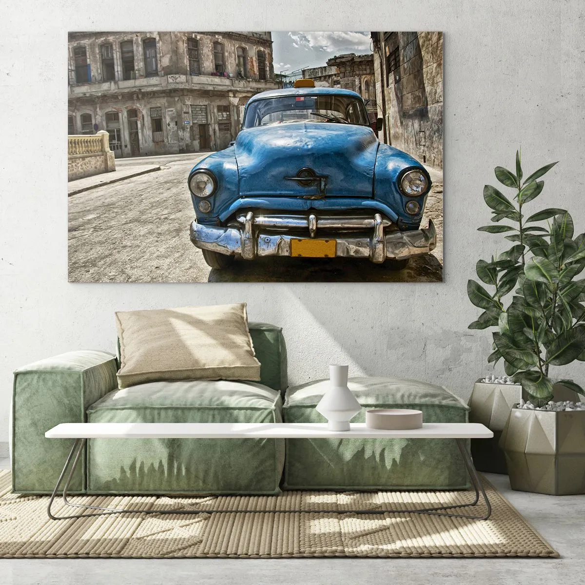 Impression sur verre - Image sur verre - Voiture classique cubaine dans les rues de La Havane - 70x50cm - L'ancien est beau - Décoration murale moderne pour le salon et la chambre ARTTOR