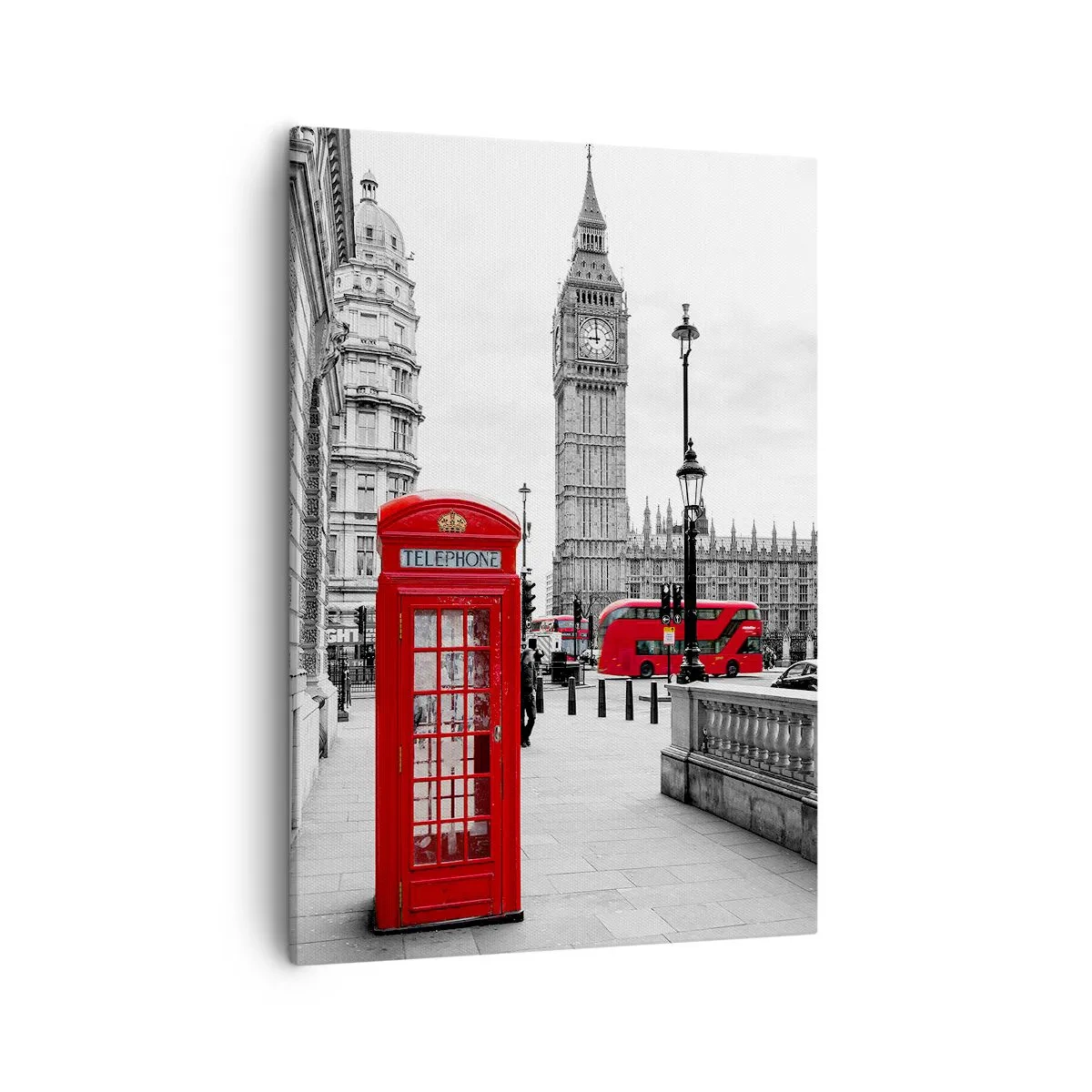 Impression sur toile - Image sur toile - Une cabine téléphonique rouge avec Big Ben en arrière-plan à Londres - 50x70cm - Sans aucun doute Londres - Décoration murale moderne pour le salon et la chambre ARTTOR
