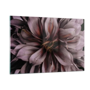 Impression sur verre - Image sur verre - Gros plan d'une fleur sombre aux pétales violets et bordeaux - 120x80cm - Un coeur fleuri - Décoration murale moderne pour le salon et la chambre ARTTOR