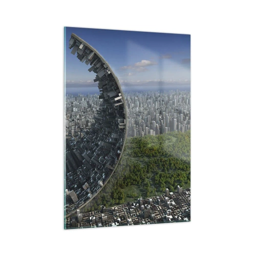 Impression sur verre - Image sur verre - Une ville avec un effet spectaculaire de réfraction spatiale - 50x70cm - La nature est éternelle - Décoration murale moderne pour le salon et la chambre ARTTOR