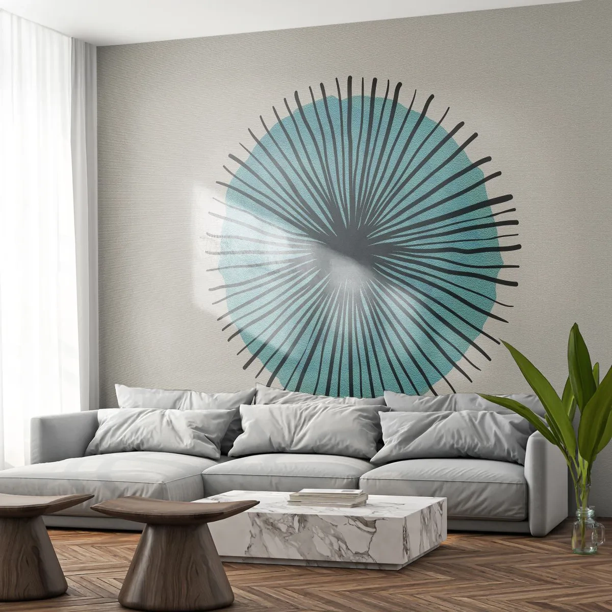 Papier Peint Photo Premium Canvas - Rayonnant dans l'azur - Abstraction, Morceau, Art moderne - 450x315 cm