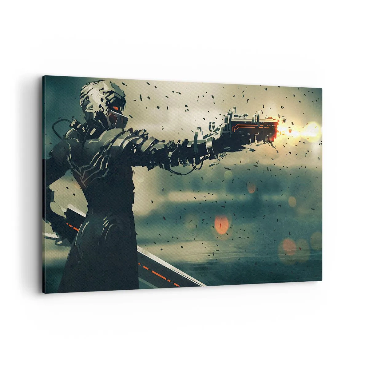 Impression sur toile - Image sur toile - Guerrier cybernétique avec des armes futuristes - 100x70cm - L'arme fatale - Votre propre Terminator - Décoration murale moderne pour le salon et la chambre ARTTOR