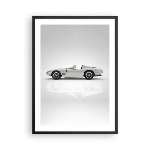 Affiche dans un cadre noir - Poster - Cabriolet blanc classique sur fond neutre - 50x70cm - Promesse de plaisir - Décoration murale moderne pour le salon et la chambre ARTTOR