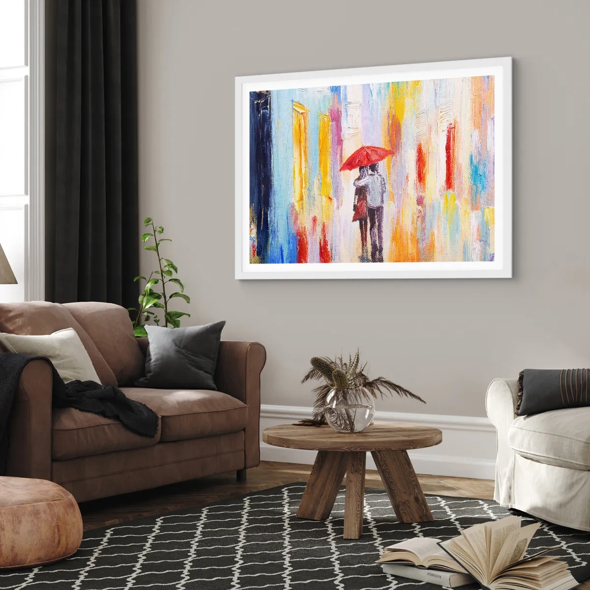 Affiche dans un cadre blanc - Poster - Qu'il pleuve encore - 50x40 cm