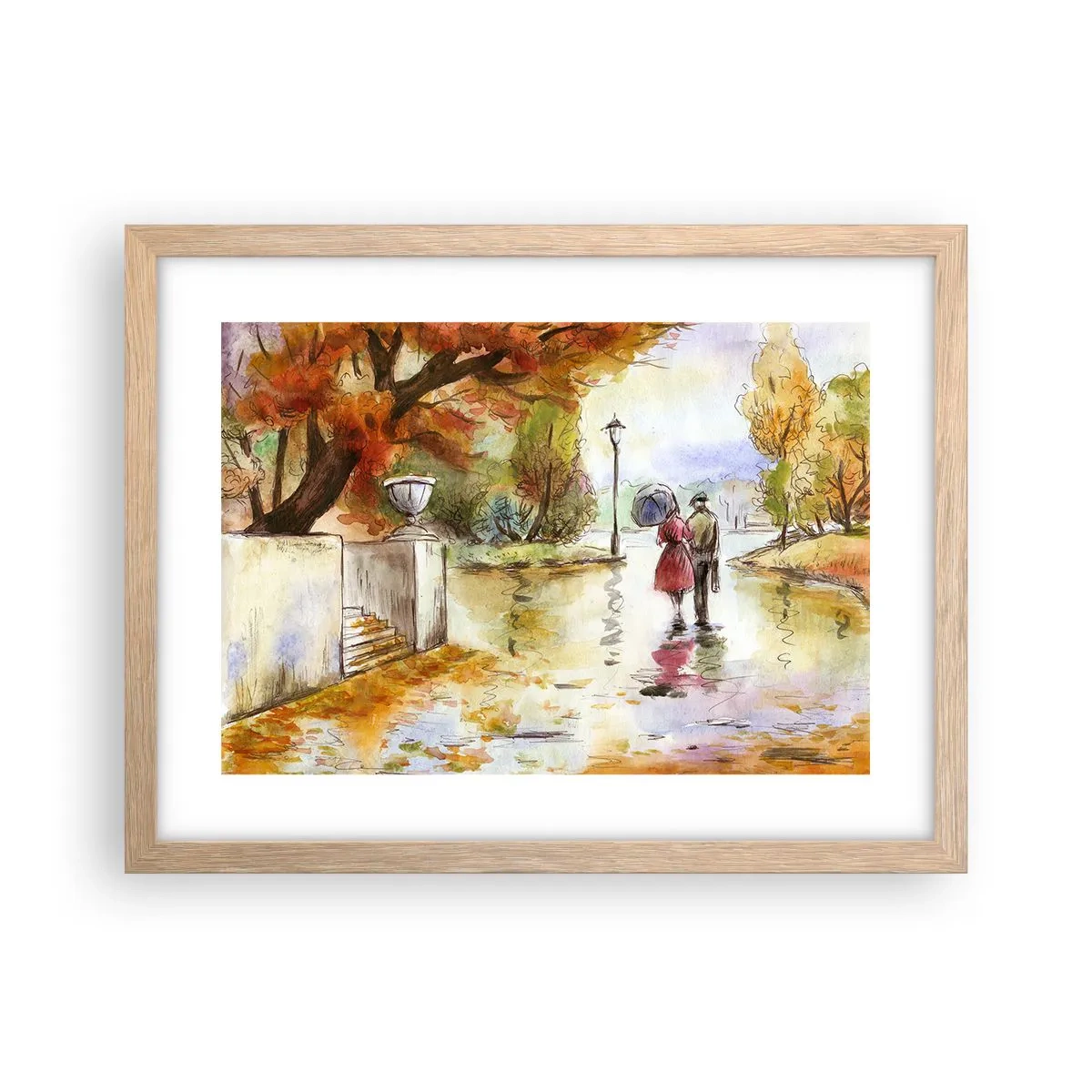Affiche dans un chêne clair - Poster - Automne romantique dans le parc - 40x30 cm