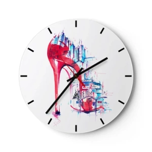 Horloge murale - Pendule murale - Un stylet rouge sur fond de skyline de la ville - 30x30cm - L'élégance des grandes villes - Décoration murale moderne pour le salon, la cuisine et la chambre ARTTOR